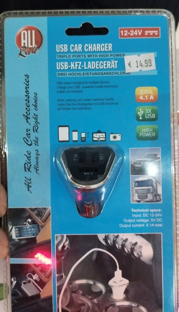 All Ride USB Car Charger 3fach